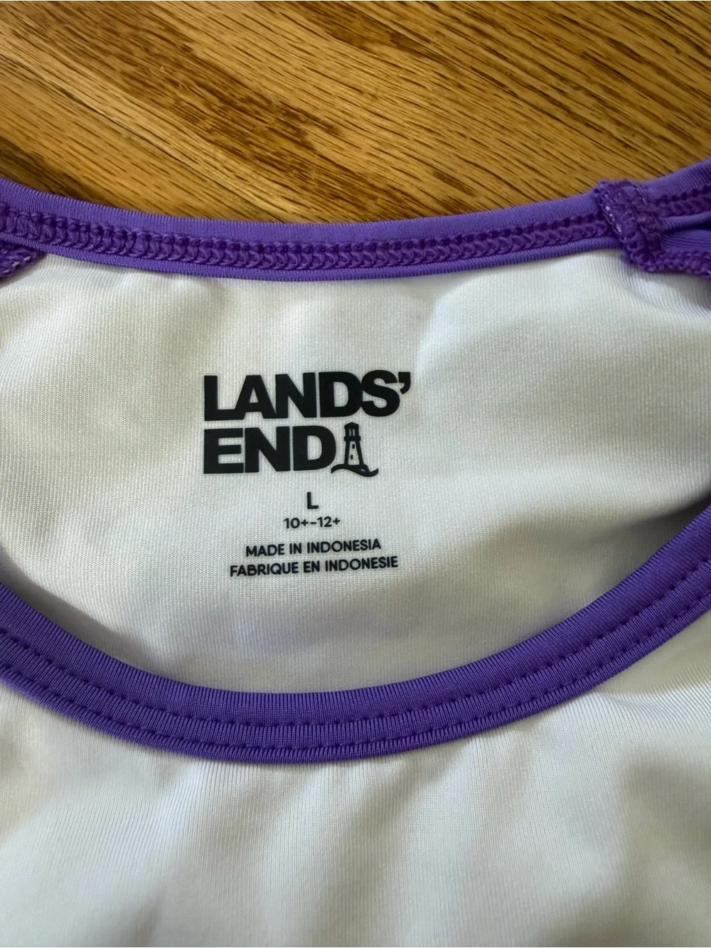 Lands' End White Tee with Purple Raglan Sleeves and Multicolor Heart